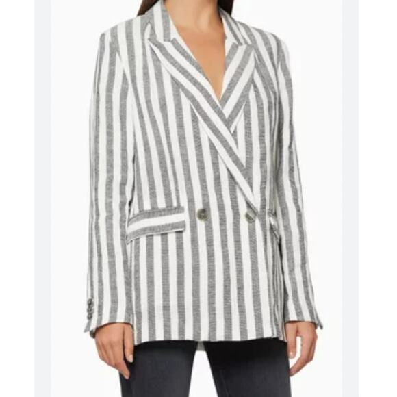 IRO Paris Sailor Blazer FR40 US 8 Double Breasted Striped Linen Coastal Career - Picture 1 of 14